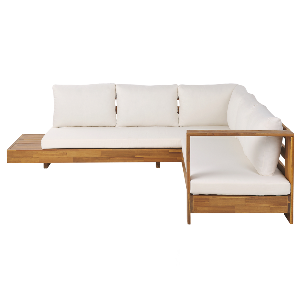 Set di copricuscini per esterni in tessuto bianco sporco per divano, sedile, schienale e federe.