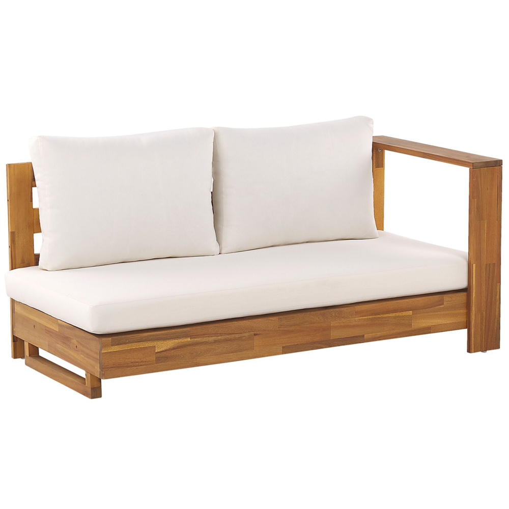 Set di copricuscini per esterni in tessuto bianco sporco per divano, sedile, schienale e federe.