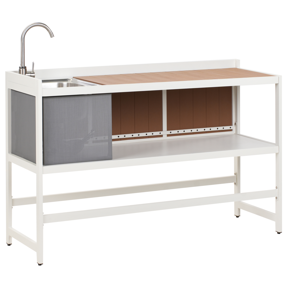 Set di 3 elementi per cucina all'aperto Bianco Alluminio Armadio di stoccaggio Isola Lavello Carrello Stazione di cucina all'aperto