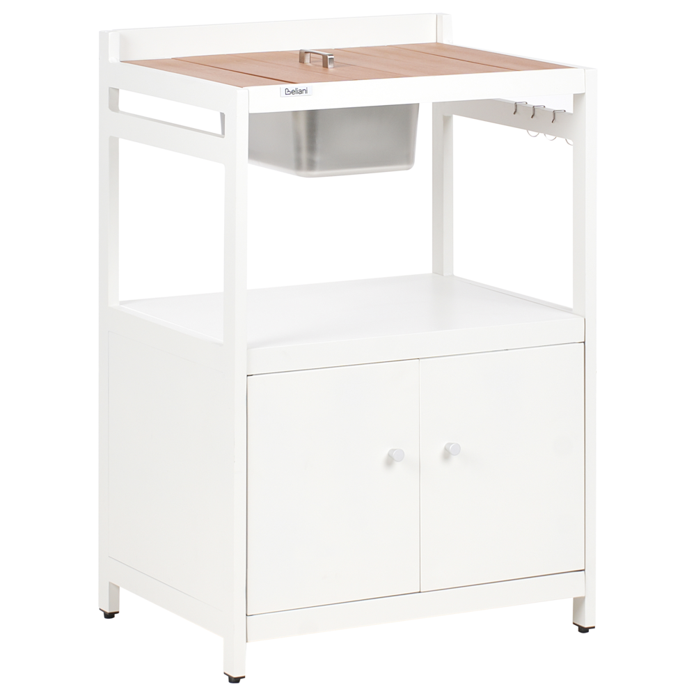 Set di 3 elementi per cucina all'aperto Bianco Alluminio Armadio di stoccaggio Isola Lavello Carrello Stazione di cucina all'aperto