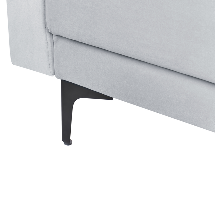 Divano letto angolare in velluto grigio chiaro capitonné in tessuto moderno a L componibile versione sinistra