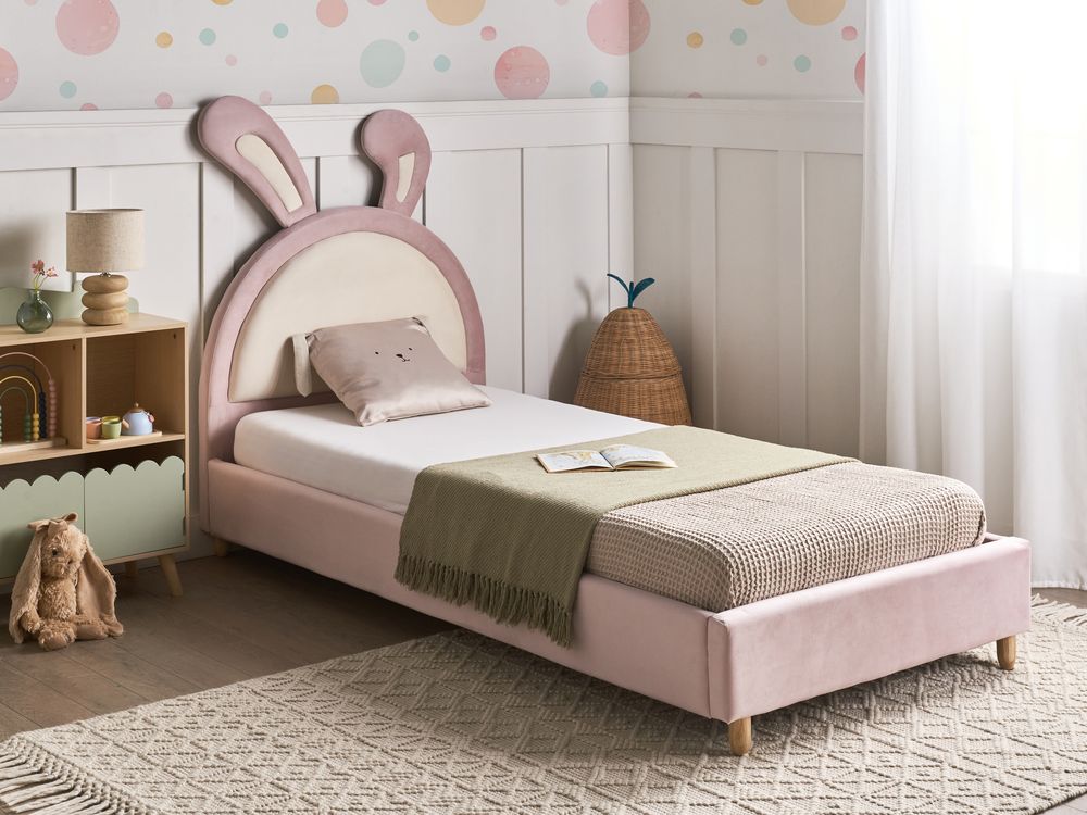 Letto moderno in velluto rosa per bambini con base a doghe 90x200 cm cameretta Moderna