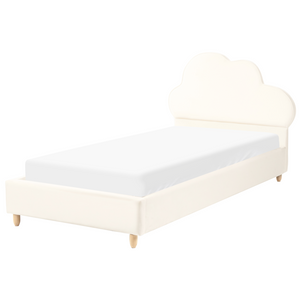 Letto moderno in velluto imbottito per bambini con base a doghe beige 90 x 200 cm cameretta Moderna