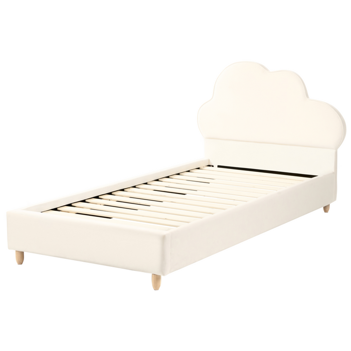 Letto moderno in velluto imbottito per bambini con base a doghe beige 90 x 200 cm cameretta Moderna
