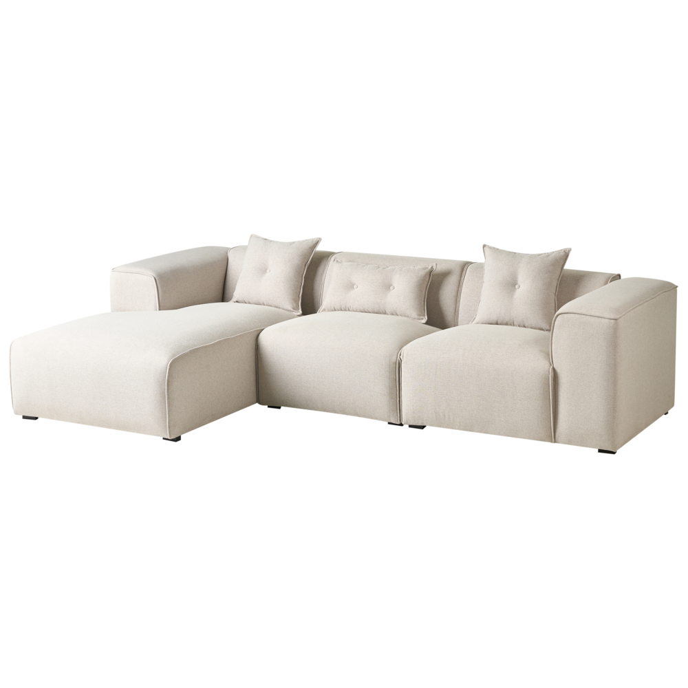 Divano Angolare color Beige chiaro 3 Posti Cuscini Extra stile moderno soggiorno