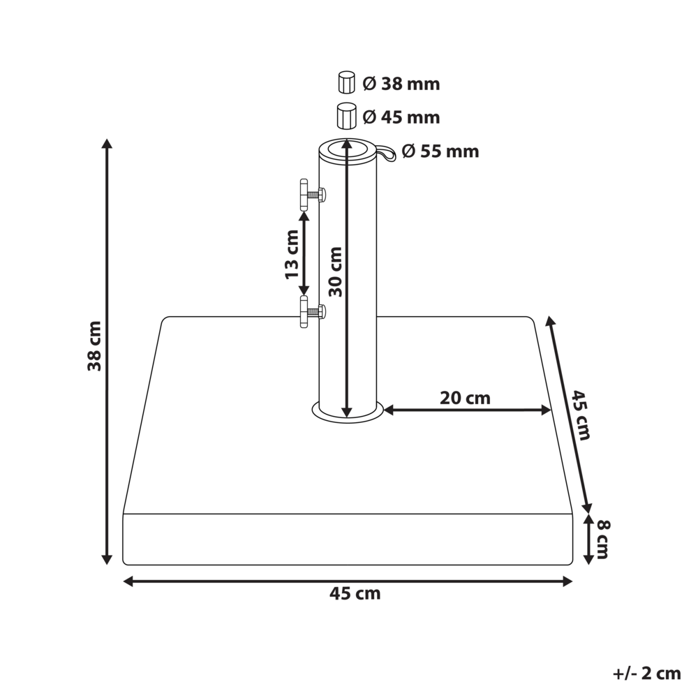 Base per ombrellone Grigio Granito Acciaio Inox 45 x 45 cm 30 kg Portaombrelli Quadrato per Esterni