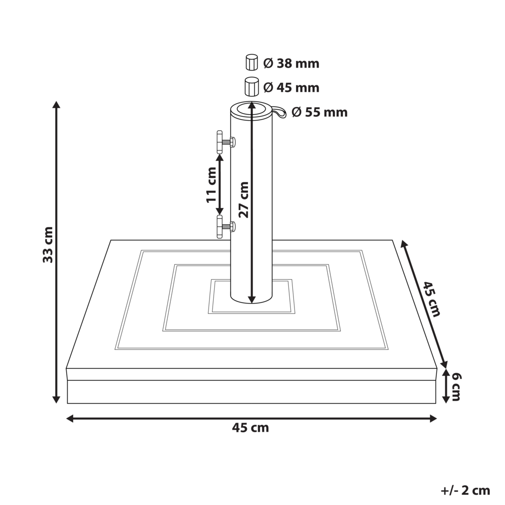 Ombrellone quadrato da giardino in legno base 45 x 45 cm Marrone balcone terrazzo elegante