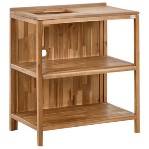 Isola da cucina per esterni con lavello e rubinetto in legno di acacia marrone e argento a 2 ripiani in acciaio inox con piano 50 x 80 x 90 cm