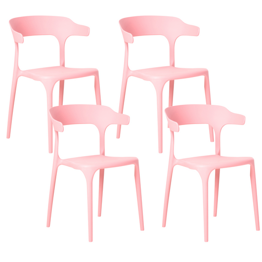 Set di 4 sedie da giardino rosa in polipropilene leggero resistente alle intemperie in plastica per interni e per esterni moderno