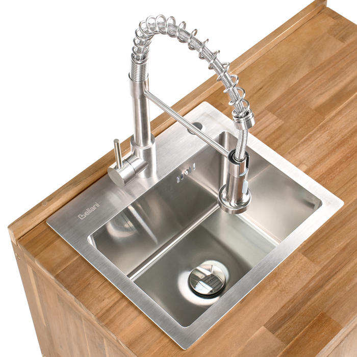 Mobile da cucina per esterni con lavello in legno d'acacia marrone e argento in acciaio inox 50 x 80 x 90 cm Cucina da giardino da pranzo