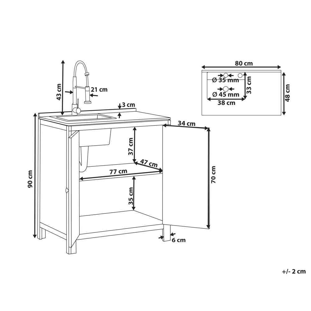 Mobile da cucina per esterni con lavello in legno d'acacia marrone e argento in acciaio inox 50 x 80 x 90 cm Cucina da giardino da pranzo