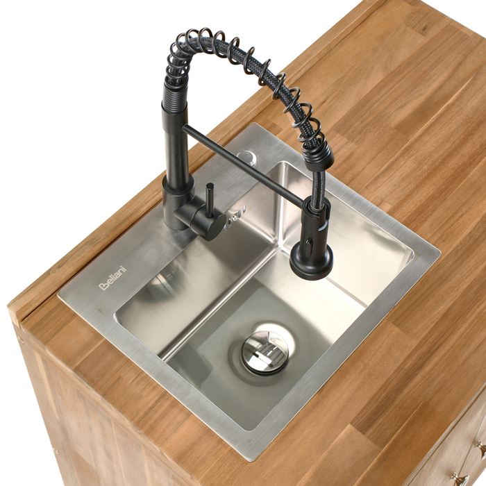 Mobile da cucina per esterni con lavello in legno d'acacia marrone e nero in acciaio inox 50 x 80 x 90 cm Cucina da giardino da pranzo