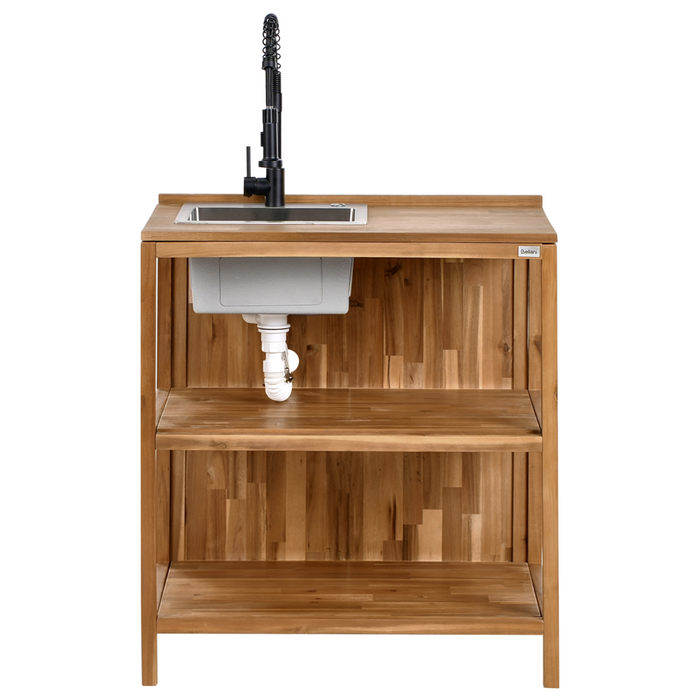 Set da cucina per esterni con lavello e rubinetto Legno di acacia marrone e nero Unità di scaffali in acciaio inox