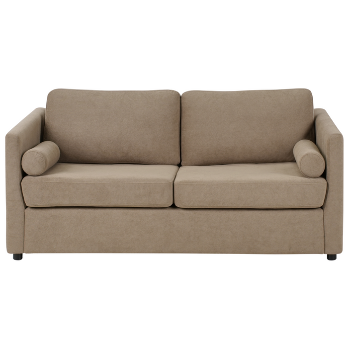 Divano letto in tessuto marrone 2 posti con struttura pieghevole e materasso