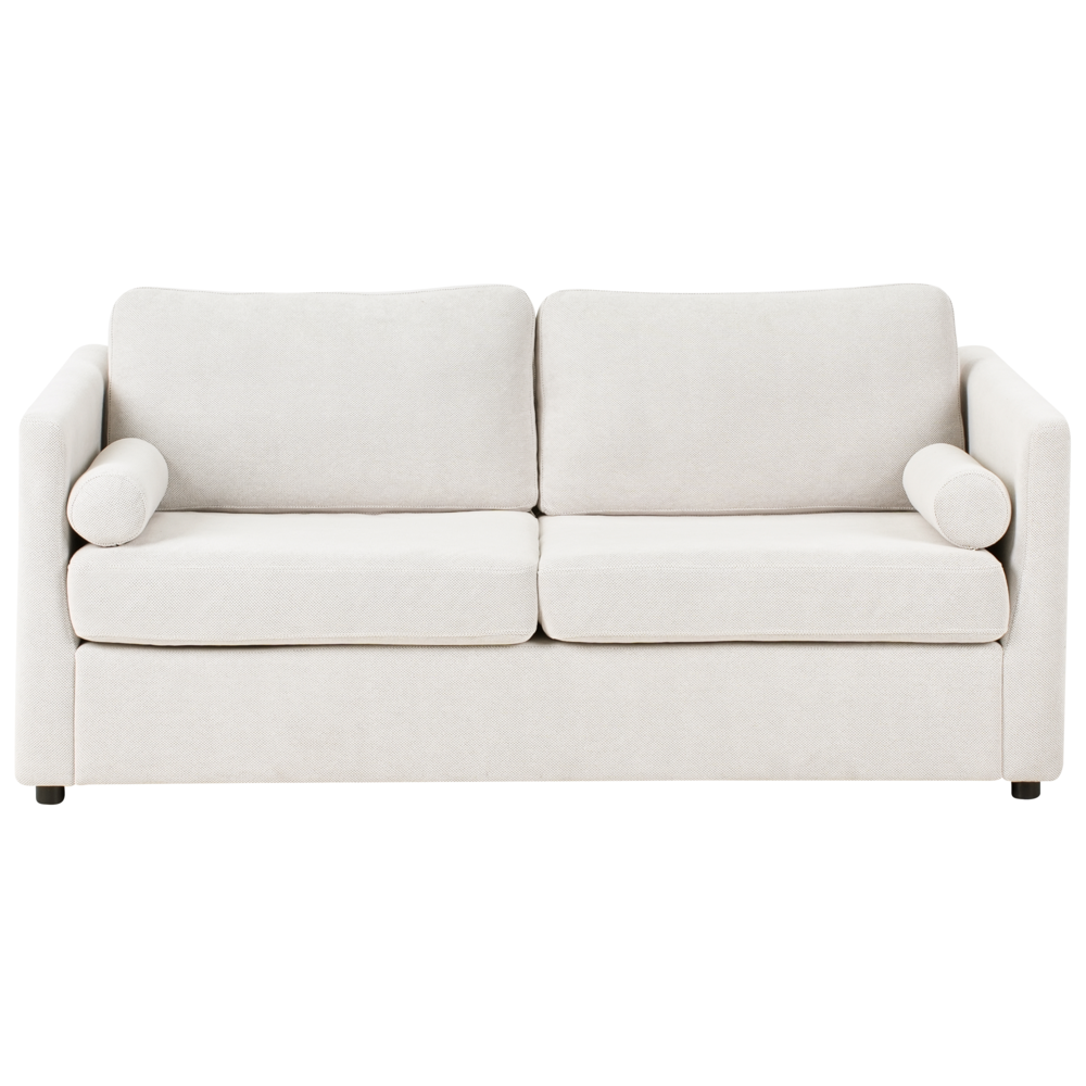 Divano letto in tessuto bianco sporco 2 posti con struttura pieghevole e materasso