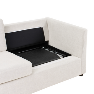 Divano letto in tessuto bianco sporco 2 posti con struttura pieghevole e materasso