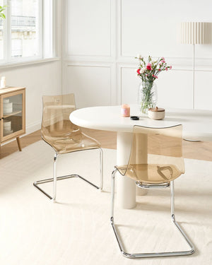 Set di 2 sedie da pranzo con seduta in plastica arancione trasparente a sbalzo stile moderno