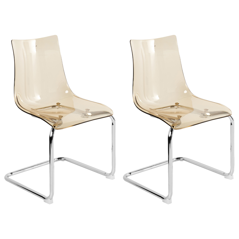 Set di 2 sedie da pranzo con seduta in plastica arancione trasparente a sbalzo stile moderno