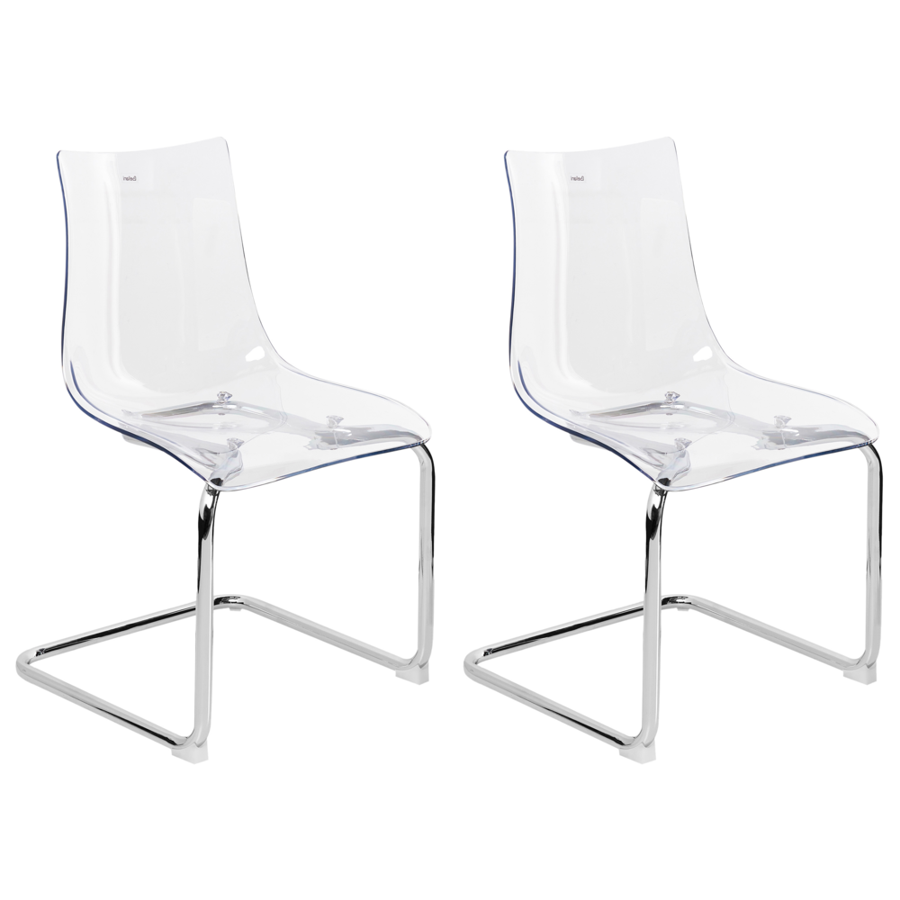 Set di 2 sedie da pranzo con seduta in plastica trasparente a sbalzo stile moderno