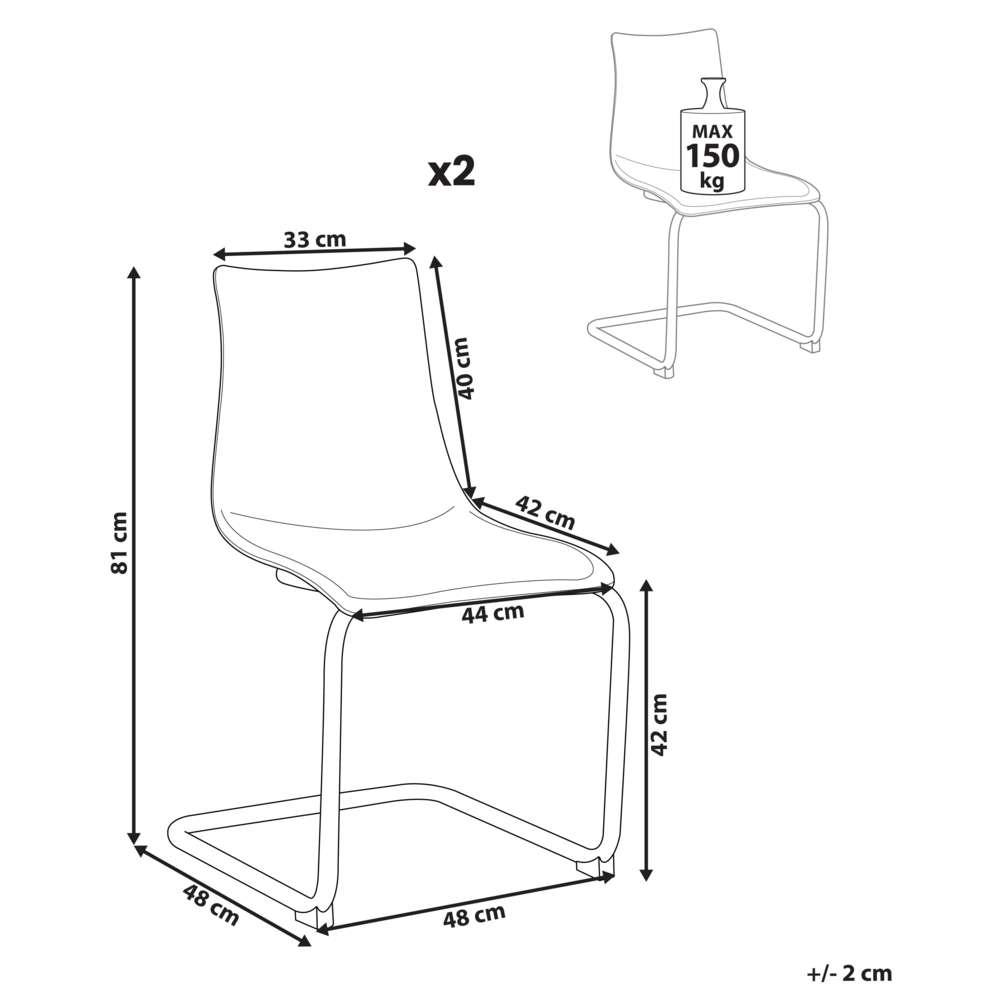 Set di 2 sedie da pranzo con seduta in plastica trasparente a sbalzo stile moderno