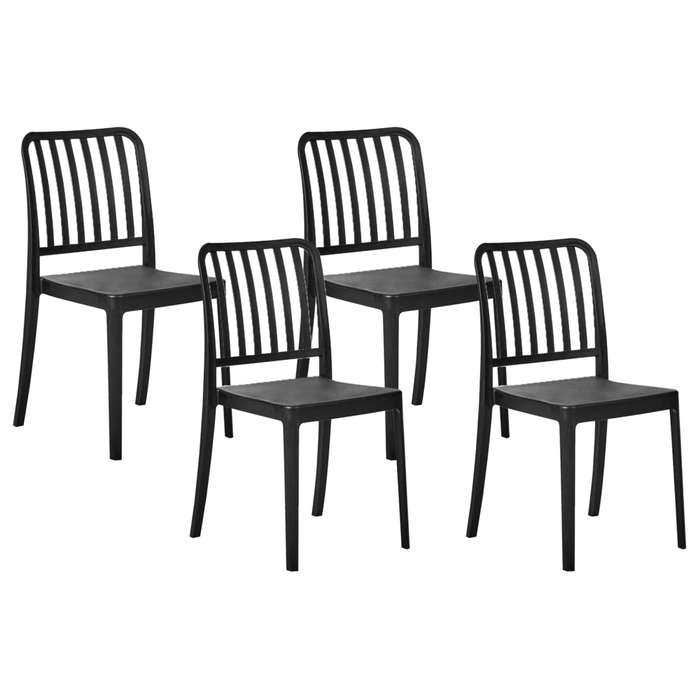 Set di 4 sedie da giardino in plastica nera impilabili, leggere e resistenti alle intemperie per interni ed esterni