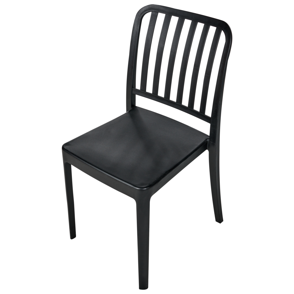 Set di 4 sedie da giardino in plastica nera impilabili, leggere e resistenti alle intemperie per interni ed esterni