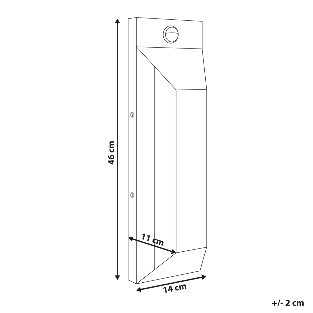 Lampada da parete LED da esterno con sensore di movimento, applique nera in metallo e vetro opaco, design moderno per patio e giardino.