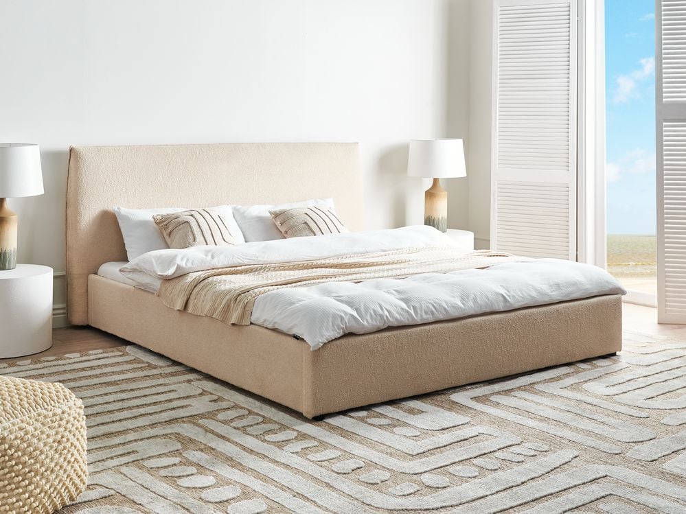 Letto matrimoniale ad acqua in bouclè beige 180 x 200 cm stile classico minimalista