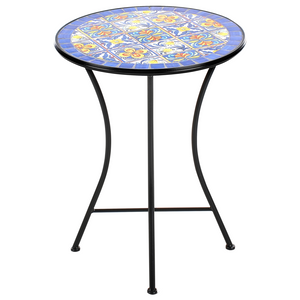 Tavolo da balcone da esterno in metallo nero  piano mosaico 60 cm stile vintage