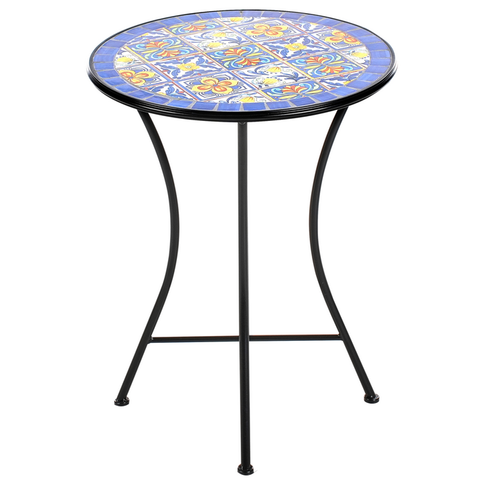 Tavolo da balcone da esterno in metallo nero  piano mosaico 60 cm stile vintage