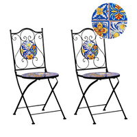 Set di 2 sedie da esterno in metallo nero con motivo a mosaico struttura pieghevole stile vintage