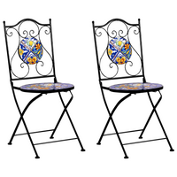 Set di 2 sedie da esterno in metallo nero con motivo a mosaico struttura pieghevole stile vintage