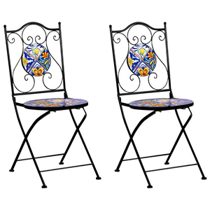Set di 2 sedie da esterno in metallo nero con motivo a mosaico struttura pieghevole stile vintage