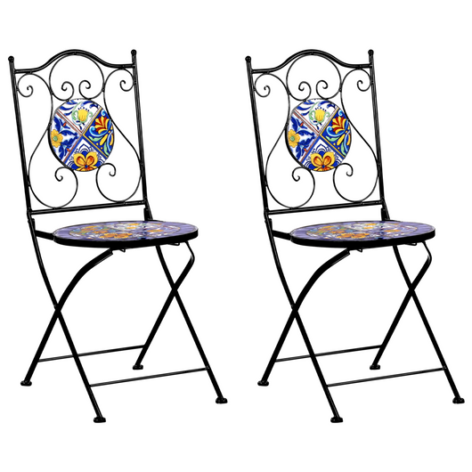 Set di 2 sedie da esterno in metallo nero con motivo a mosaico struttura pieghevole stile vintage