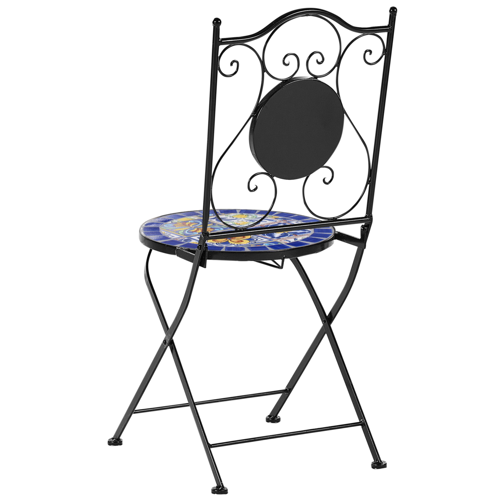 Set di 2 sedie da esterno in metallo nero con motivo a mosaico struttura pieghevole stile vintage