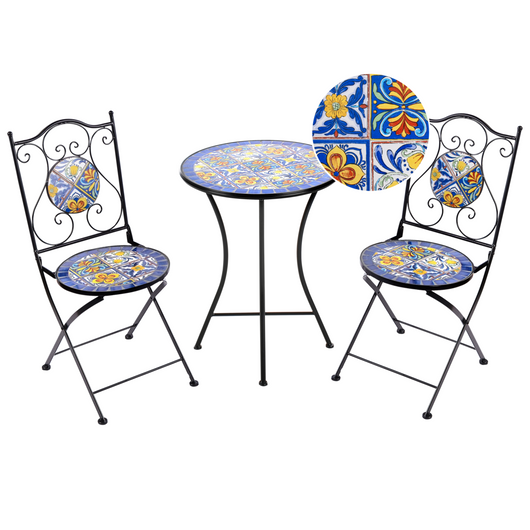 Set da bistrot da giardino in metallo nero con motivo a mosaico stile vintage