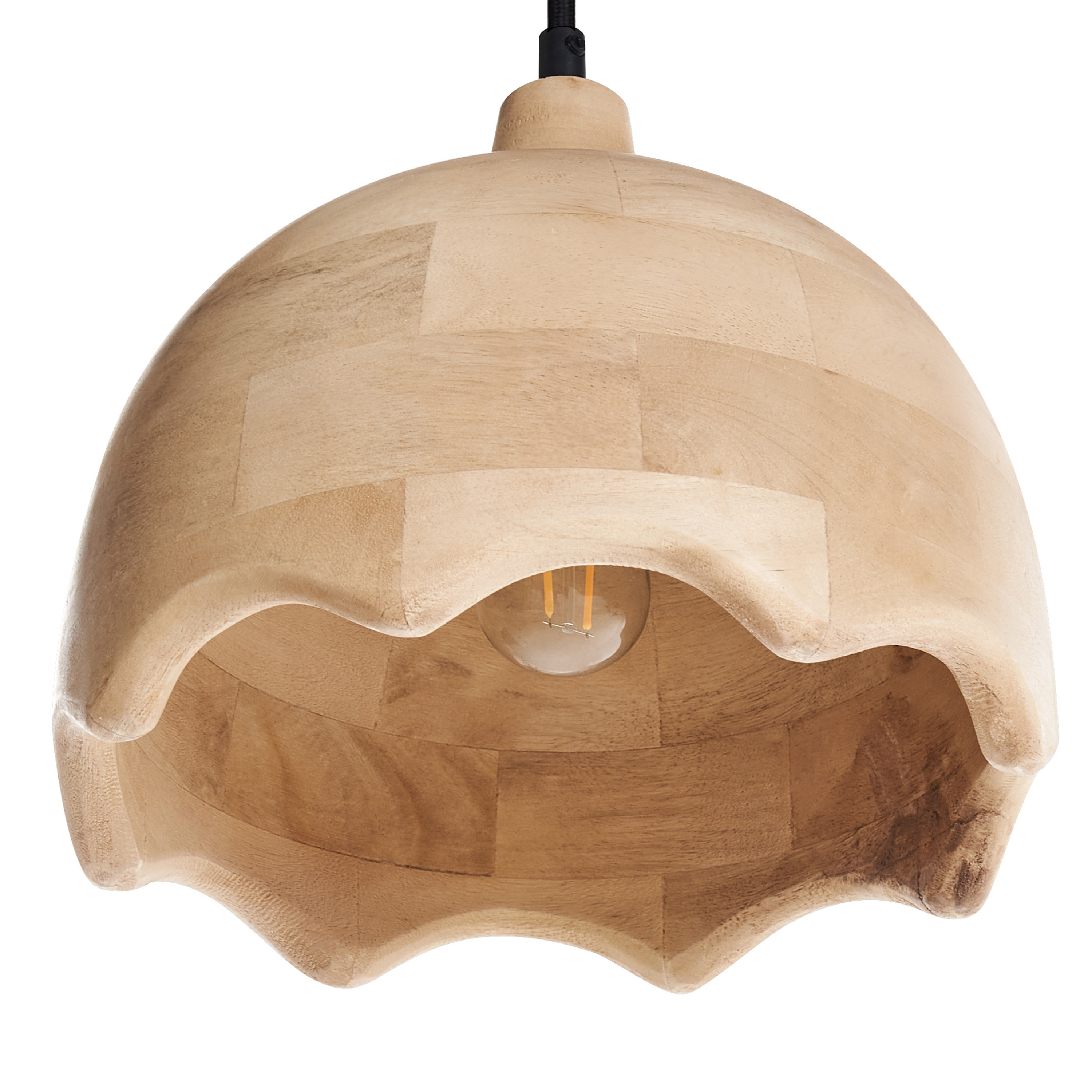 Lampada a sospensione Luce marrone in legno di mango con paralume rotondo Lampada da soffitto a sospensione