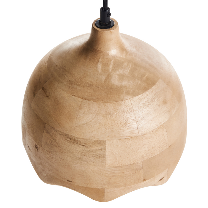 Lampada a sospensione Luce marrone in legno di mango con paralume rotondo Lampada da soffitto a sospensione