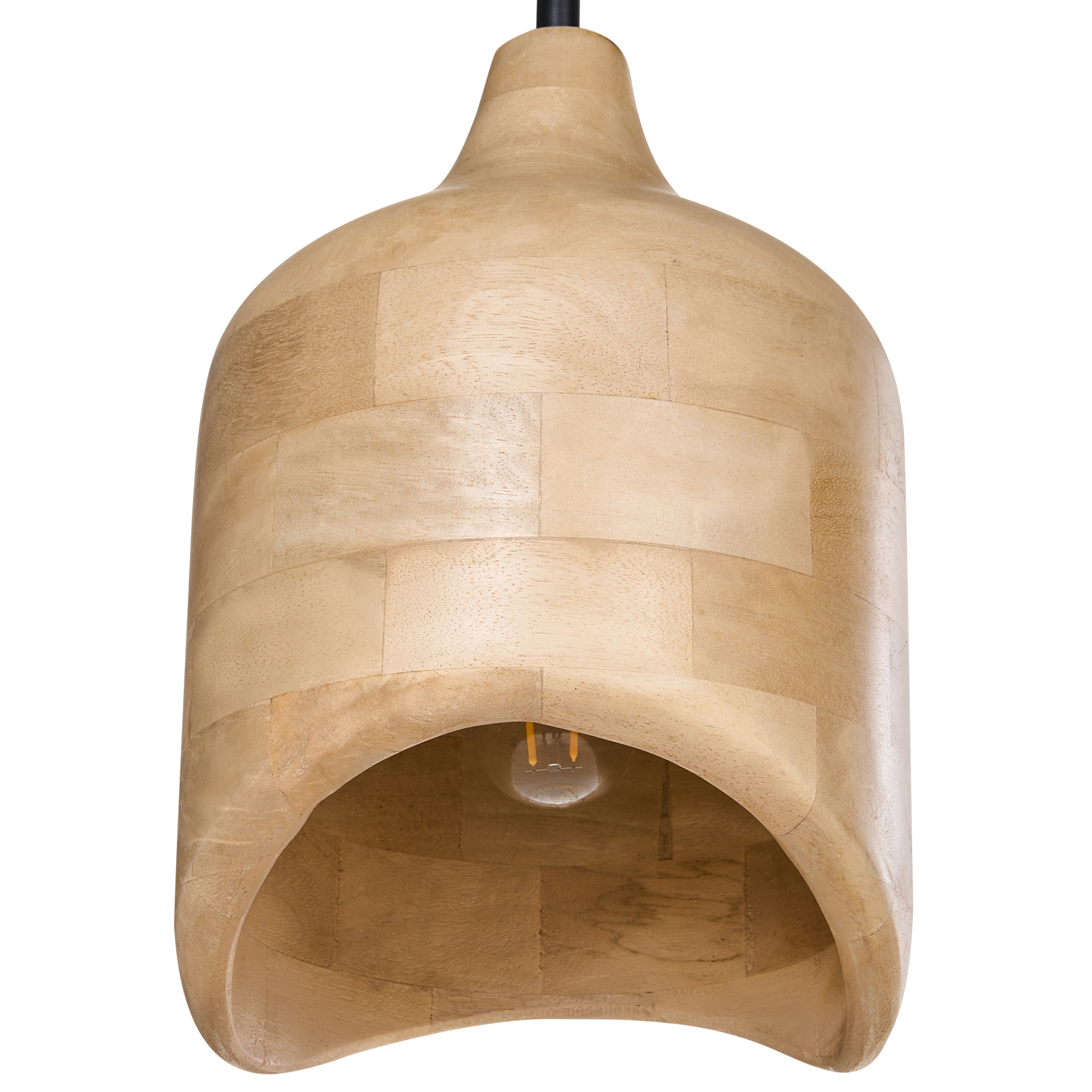 Lampadario Forma rotonda regolabile in legno di mando chiaro paralume regolabile appeso lampada da soffitto
