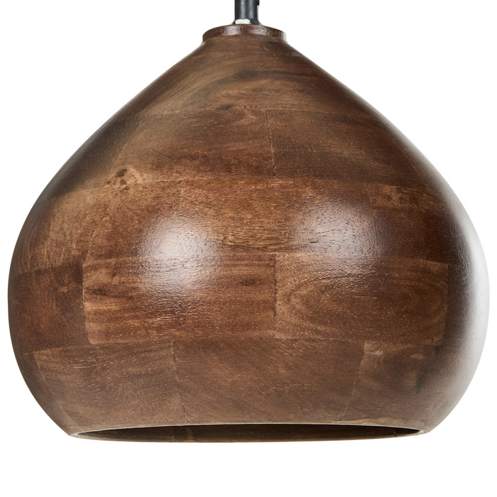 Lampada a sospensione in legno di mango marrone scuro con paralume rotondo Lampada da soffitto a sospensione