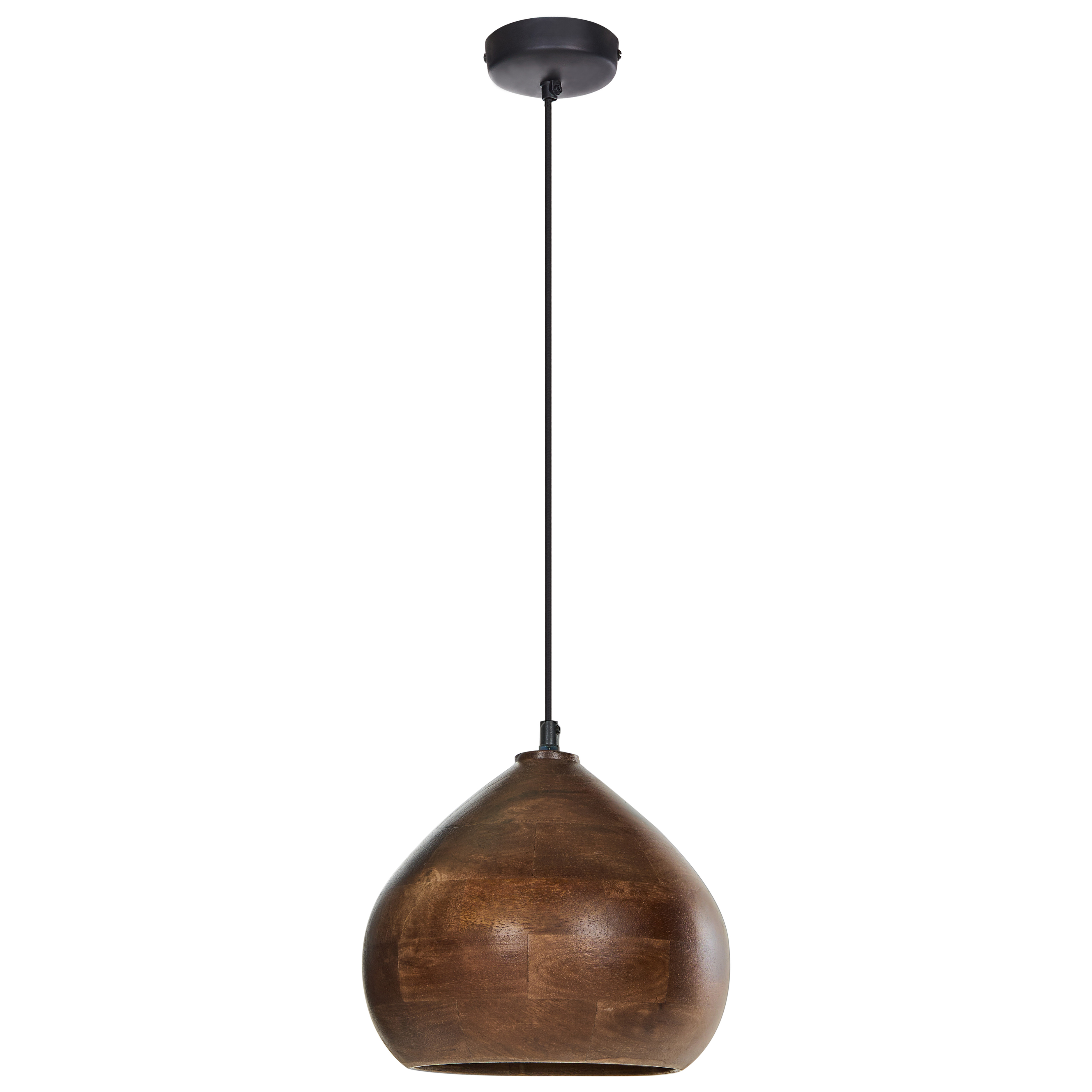 Lampada a sospensione in legno di mango marrone scuro con paralume rotondo Lampada da soffitto a sospensione