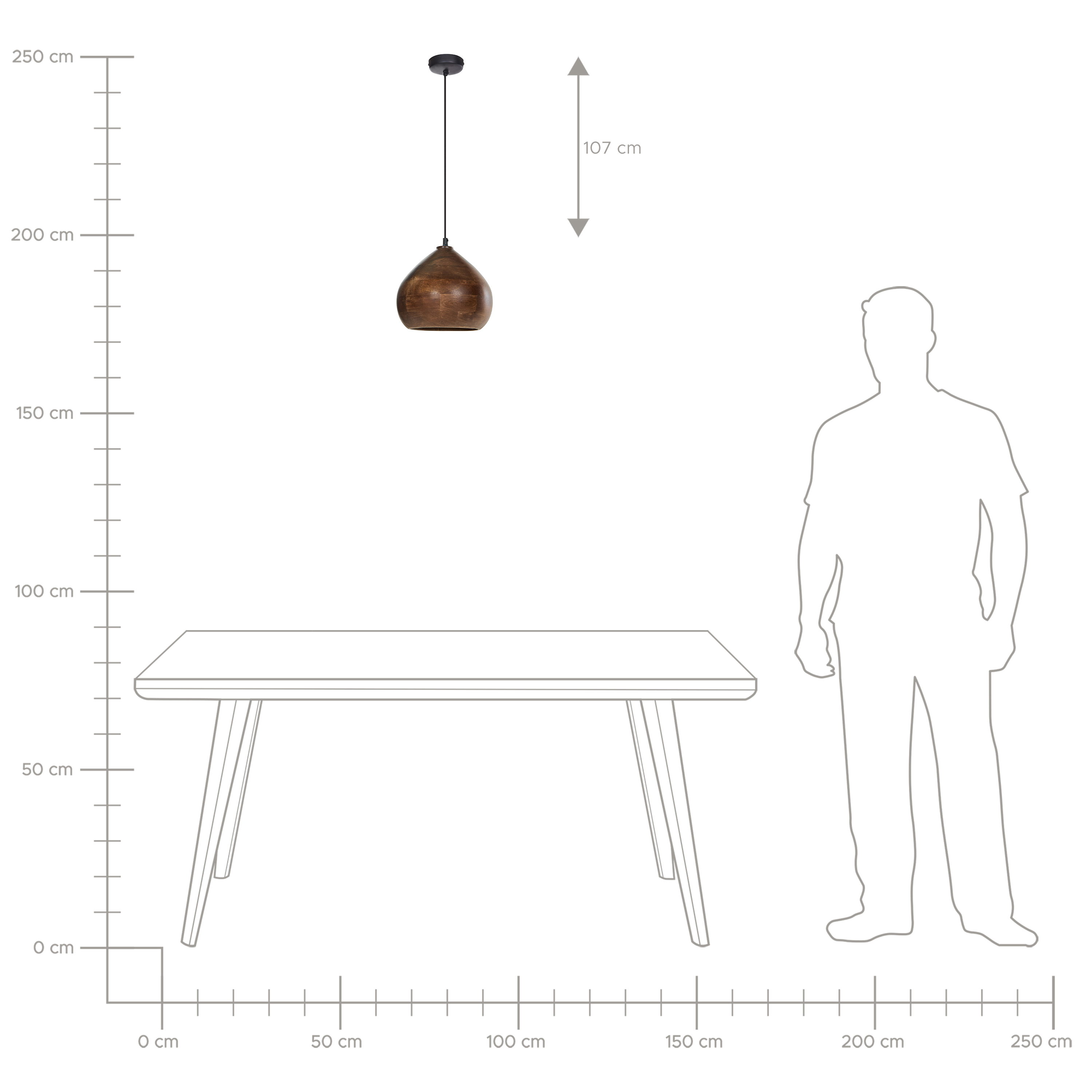 Lampada a sospensione in legno di mango marrone scuro con paralume rotondo Lampada da soffitto a sospensione