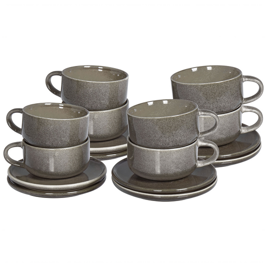 Set di 4 tazze con piattini in gres grigio con finitura in smalto reattivo fatto a mano per il tè e il caffè Cucina Sala da pranzo