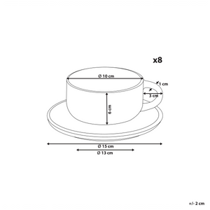 Set di 8 tazze con piattini per tè e caffè Gres caolino fatto a mano con smalto reattivo Bianco
