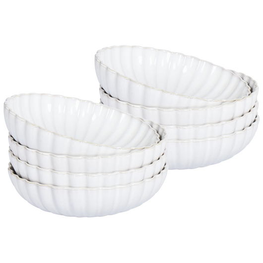 Set di 8 piatti fondi Gres bianco Kaolin fatto a mano finitura smalto reattivo Pasta Cucina Sala da pranzo