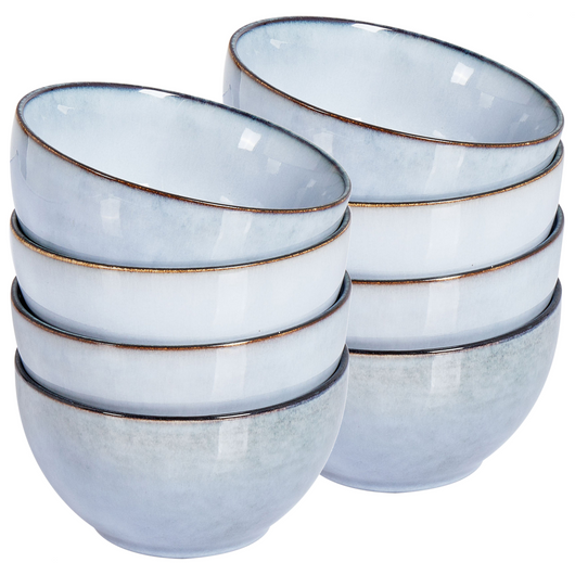 Set di 8 ciotole in gres caolino lavorato a mano con smalto reattivo azzurro Cucina Sala da pranzo