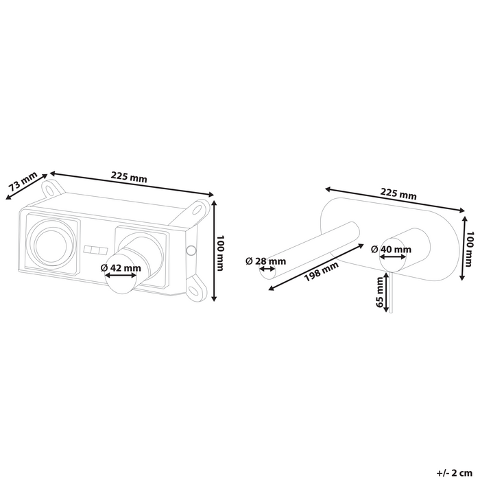 Rubinetto miscelatore da lavabo a parete in ottone color nero con singola maniglia