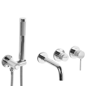 Set di miscelatori per vasca da bagno montati a muro, in ottone argentato, soffione doccia a bocca singola