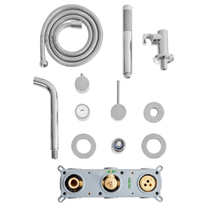 Set di miscelatori per vasca da bagno montati a muro, in ottone argentato, soffione doccia a bocca singola