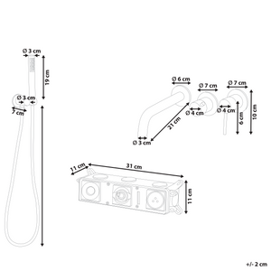Set di miscelatori per vasca da bagno montati a muro, in ottone argentato, soffione doccia a bocca singola